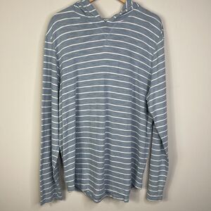 Vince Men's XL T-Shirt Blue Striped Slub Hooded Cotton Long Sleeve Tee BE17